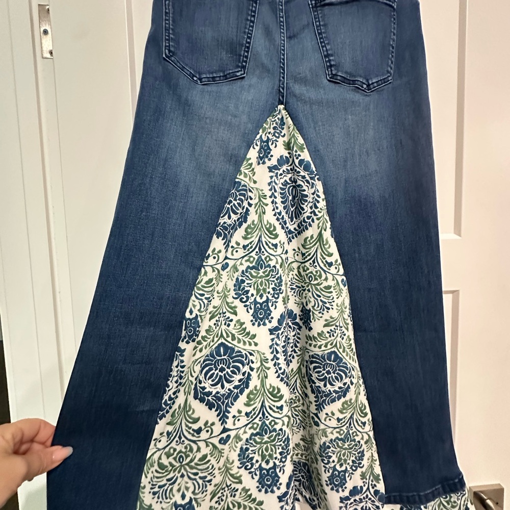 Calvin Klein Blue Denim Jeans with Green and White Floral Insert